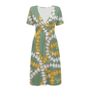 Maile stile <span class=keywords><strong>Ti</strong></span> Leaf stampa floreale con scollo a V abiti da donna all'ingrosso Hawaii fiori Lei Casual estate abito da spiaggia - Product Image 3