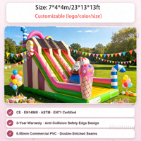Château gonflable commercial extérieur sur le thème des bonbons rose avec toboggan gonflable pour location de fête pour enfants