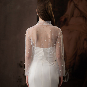 D1370 Châle de <span class=keywords><strong>mariage</strong></span> pour <span class=keywords><strong>femme</strong></span> à col montant, orné de perles cousues - Product Image 4