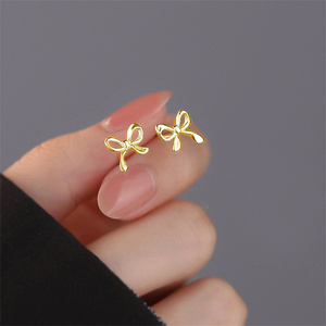CANNER Wholesale Hot Selling S925 Sterling Silver Bowknot <b>Earrings</b> Jewelry 18K Gold Plated Cute Bow <b>Stud</b> <b>Earring</b> for <b>Girls</b> - Product Image 5