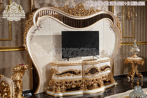 Juego de Muebles de Sala de TV de Lujo Estilo Europeo, el Mejor Mueble de TV Hecho a Mano para Mansiones Reales, Diseño Victoriano, Mueble de TV Negro - Product Image 2