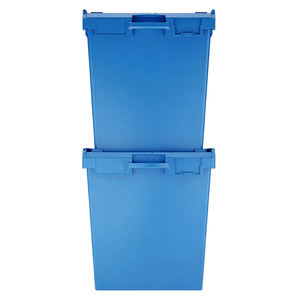 Caisse de rangement en plastique bleue avec couvercle verrouillable, bac de rangement robuste, conteneur de transport pour l'emballage en entrepôt - Product Image 1