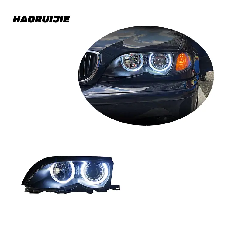 E46 için melek gözü far 01-04 BMW 3 serisi E46 far takımı tamir LED lazer lens günlük koşu işık bmw e46 melek göz