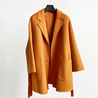 Manteau long en cachemire double face pour femme, style vintage, ceinturé, épais et chaud, pour l'hiver