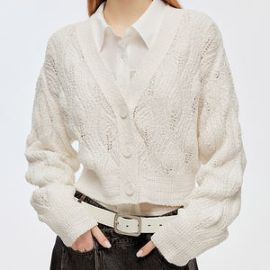 <span class=keywords><strong>Cardigan</strong></span> court en tricot à col en V <span class=keywords><strong>ajouré</strong></span> rose doux et quotidien pour femmes, nouveau design personnalisé Wisrise - Product Image 4