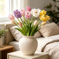 5 têtes de fleurs de tulipes artificielles en PU souple au toucher réel, style moderne fait main, respectueuses de l'environnement, pour la décoration de mariage et de table à la maison