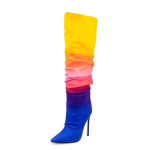 <span class=keywords><strong>Botines</strong></span> largos plisados hasta la rodilla con tacones altos ajustados estilo Stiletto de talla 47 coloridos para <span class=keywords><strong>mujer</strong></span> con punta en pico ESTILO OCCIDENTAL - Product Image 2