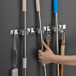 Hộ gia đình phẳng phòng tắm tổ chức treo tường thép không gỉ dính 4 Lau Chổi chủ - Product Image 1