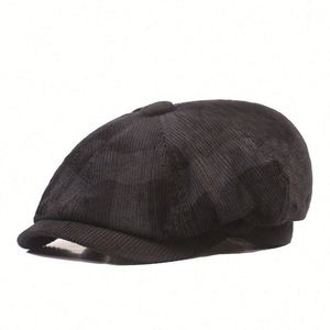 Béret octogonal style britannique printemps-automne, casquette de newsboy en velours côtelé à 8 panneaux pour homme et femme, style littéraire et mode - Product Image 6