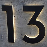 Lettres LED en acier inoxydable 304 poli ou brossé avec éclairage avant/arrière pour numéros d'adresse, de chambre d'hôtel et de porte