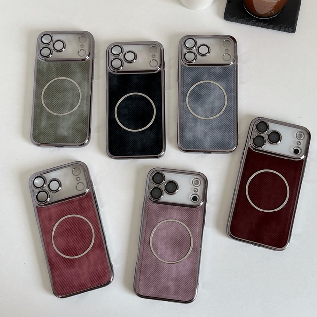 High Quality Electroplating Cowboy Leather Phone case for iPhone 1615  Pro Max Solid Color Magnetic Wireless Charging Back Cover