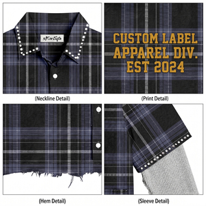 T-Shirt con Logo Personalizzato, <span class=keywords><strong>Camicia</strong></span> a Quadri da <span class=keywords><strong>Uomo</strong></span>, Doppio Strato Waffle, Manica Lunga con Strass, Grafica <span class=keywords><strong>Gotica</strong></span>, <span class=keywords><strong>Camicia</strong></span> Streetwear - Product Image 4