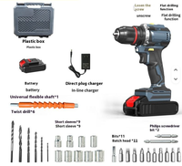 Perceuse à percussion sans fil 21V, visseuse sans balais, perceuse à main rechargeable, kit d'outils électriques pour usage domestique et industriel
