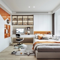 Ensemble de meubles de chambre à coucher personnalisé, lit tatami en bois massif taille complète, armoire monobloc, table de chevet, bureau extensible, design moderne