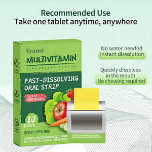 Stock disponible : Bandes de film orales multivitaminées à base d'extraits végétaux, sans eau ajoutée, non-OGM, pour soutenir la santé immunitaire et osseuse, pour la nutrition des adultes. - Product Image 1