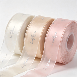 Ruban satin bleu clair 1-1/2 pouce avec texte doré imprimé, simple face, certifié OEKO-TEX, résistant au rétrécissement, pour cadeaux - Product Image 2