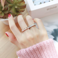 Bague de fiançailles en or plaqué de haute qualité à double rangée de diamants Bijoux Mode Bague en acier inoxydable personnalisée pour femmes