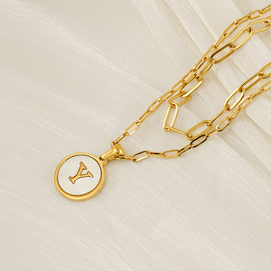 Zogxin Double Layer Gold Plated Stainless Steel Letter Pendant Necklace For Women With Z Initial Round Charm - Product Image 2