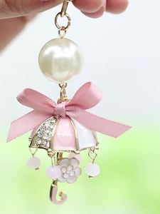 Dainty Pearl Girls Carousel Keychain Rhinestone Merry Go Bag Hanging Accessory Crystal Material Silk Screen Printing for Gifts - Product Image 2