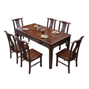 Ensemble table et chaises à manger en bois massif de style chinois, 6 pièces, bois d'ébène, durable, pour salle à manger - Product Image 3
