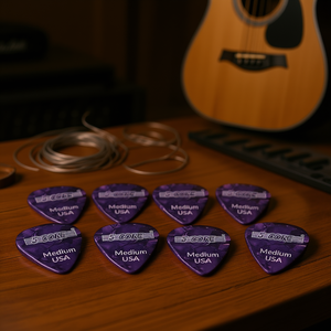 ปิ๊กกีตาร์ 5 คอร์ ขนาดกลาง สีม่วงเซลลูลอยด์ 12 ชิ้น ผลิตในสหรัฐอเมริกา - Product Image 2