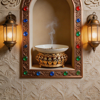 Brûleur d'encens en céramique arabe de luxe avec support en métal doré Mabkhara pour Bakhoor Oud Charbon Décoration d'intérieur Cadeau Ramadan Style Islamique