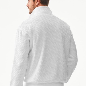 Sudadera casual de hombre con media cremallera, manga larga, cuello simulado, textura gofrada, de algodón, estilo pulóver, color liso - Product Image 2
