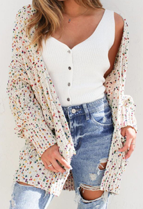 <span class=keywords><strong>Pull</strong></span> cardigan en tricot à manches longues avec confettis pour femmes, vêtements de boutique - Product Image 3