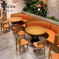 Moderne Restaurant-Sitzgruppe aus Massivholz mit Sofa, Esstisch und Stühlen, Doppelseitige Bank für Hotel, Fast Food und Café
