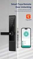 Serrure de porte intelligente biométrique à empreinte digitale avec clavier numérique, poignée push-pull, accès par carte mémoire WiFi et contrôle via l'application Smart Life