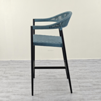Tabouret de bar moderne en aluminium avec dossier incurvé, tressé en corde d'oléfine, résistant à l'eau, pour l'extérieur et la maison