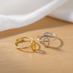 Bague en acier inoxydable Angelina, lettre O, réglable, accessoire de bijouterie unisexe - Product Image 2