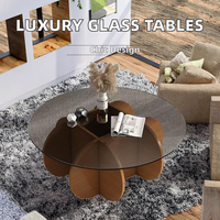 Ensemble de table basse moderne de luxe en verre et bois rond noir de style nordique convertible pour le salon