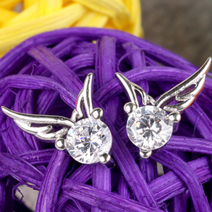Fashion Womens Silver Plated Jewelry Angel <strong>Wings</strong> Crystal Ear Stud <strong>Earrings</strong> - Product Image 4