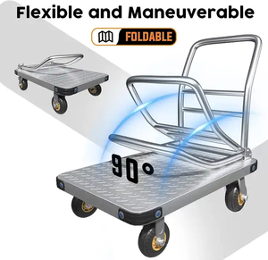 Kolay saklama için 360 derece döner tekerlekler ağır Platform kamyon düz hareketli sepeti el kamyon çelik itme sepeti <span class=keywords><strong>Dolly</strong></span> - Product Image 2