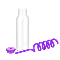 Bouteille d'eau sport en plastique 650 ml avec couvercle et paille assortie, sans BPA et anti-fuite, pour filles, gym et voyage