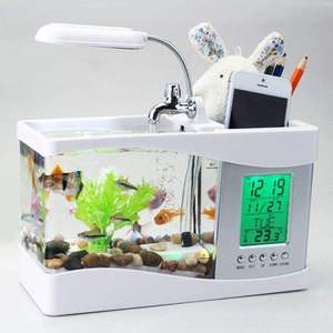 Mini <span class=keywords><strong>aquarium</strong></span> de bureau USB rond de 1L avec fonction d'eau courante en plastique à économie d'énergie - Product Image 6