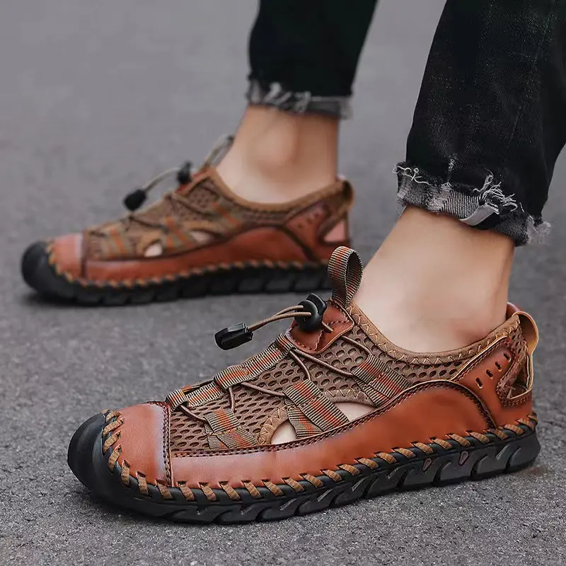 Wholesale beach sandals 2021 breathable men's dress shoes leather man shoes flat sandal