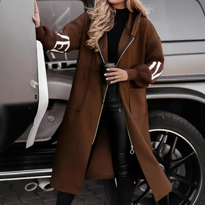Dropshipping Shopify, gabardina de manga tejida de Color sólido <span class=keywords><strong>con</strong></span> bolsillos para <span class=keywords><strong>mujer</strong></span>, Chaqueta larga cortavientos <span class=keywords><strong>con</strong></span> <span class=keywords><strong>capucha</strong></span>, abrigo - Product Image 4