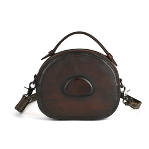 Ando <b>Bag</b> <b>Small</b> Round <b>Leather</b> Handbag Women Vintage Cowhide Top Handle Crossbody <b>Shoulder</b> <b>Bag</b> - Product Image 5