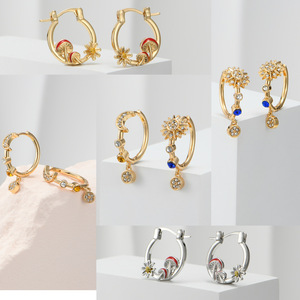 Hoop <b>Earrings</b> Gold Plated Star Moon Daisy Alloy <b>Tassel</b> Drop <b>Earrings</b> For Women Fashion Jewelry With Crystal Inlay - Product Image 1