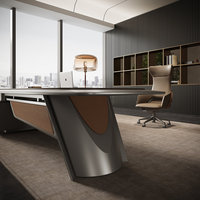 Bureau de direction iULTRA personnalisé, style italien minimaliste, panneau en bois, texture cuir, esthétique unique