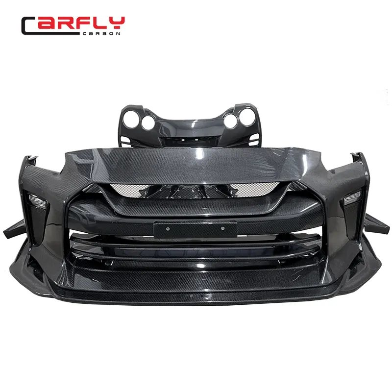 Bumper depan rahasia top serat karbon penuh diperbarui untuk NISSAN GTR R35 bodykit 2008-2018