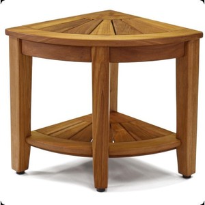 Teak Triangular Bathroom Stool Double Layer <b>Storage</b> Corner <b>Seat</b> For Bathroom Hotel Use - Product Image 1