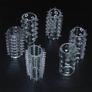 Venta caliente de plástico cristal condón pene manga 6 piezas dedo <span class=keywords><strong>condones</strong></span> Anillo para el pene conjunto - Product Image 1