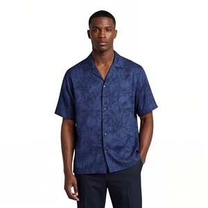 Camicia da Uomo con Stampa Digitale Tonal, Manica Corta, Blu Navy, Casual, per Vacanze Estive - Product Image 3