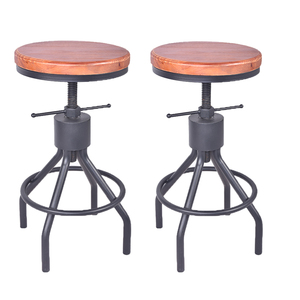 Tabouret <span class=keywords><strong>de</strong></span> <span class=keywords><strong>bar</strong></span> industriel rustique avec plateau en bois pivotant sans dossier - Product Image 3