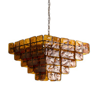 Lustre carré en verre ambré et laiton de luxe, de haute qualité, luminaire suspendu personnalisé pour hôtel, salon, escalier, décoration de plafond
