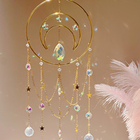 Attrape-soleil en cristal lune et étoile, carillon éolien, ornement suspendu de style minimaliste moderne pour fête de pendaison de crémaillère, Noël, mur et rebord de fenêtre