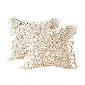 Funda de Cojín Cuadrada de Macramé Boho de Lujo 2025, Hecha a Mano, 100% Algodón, Tejido de Ganchillo, Patrón Geométrico, con Cierre - Product Image 1